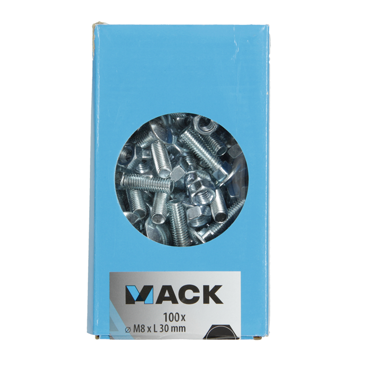 Afbeelding laden in galerijviewer, Mack 1007058 - houtbout + moer verzinkt 100 st 8 x 30 mm | 4 stuks
