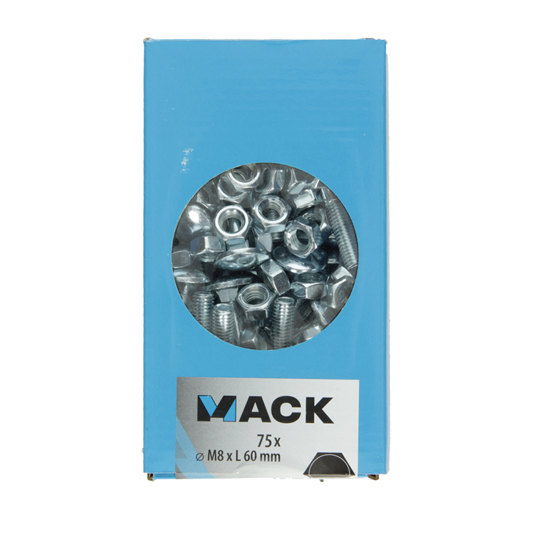Afbeelding laden in galerijviewer, Mack 1007061 - houtbout + moer verzinkt 75 st8 x 60 mm | 4 stuks
