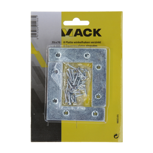 Mack 1013586 - 8 platte winkelhaken verzinkt 75x75x18x2mm | 10 stuks