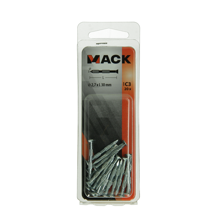 Afbeelding laden in galerijviewer, Mack 1017186 - stalen ribnagel vk st.gehard + verz.20 st 2,7 x 30 mm | 10 stuks
