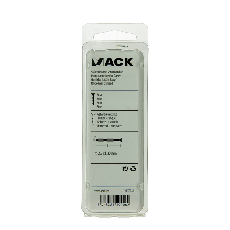 Afbeelding laden in galerijviewer, Mack 1017186 - stalen ribnagel vk st.gehard + verz.20 st 2,7 x 30 mm | 10 stuks
