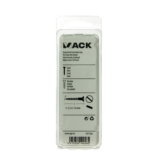 Mack 1017346 - houtschroef verzonken kop verz28 st 2,5 x 16 mm | 10 stuks