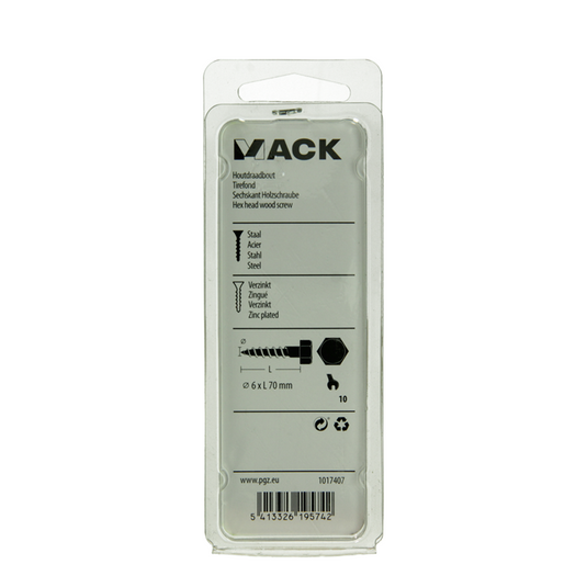 Mack 1017407 - houtdraadbout staal verzinkt 7 st 6 x 70 mm | 10 stuks