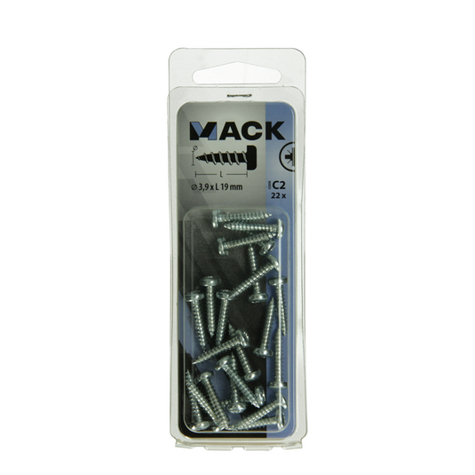 Mack 1017444 - zelftappende schroef cyl kop verz. 22st 3,9 x 19 mm | 10 stuks