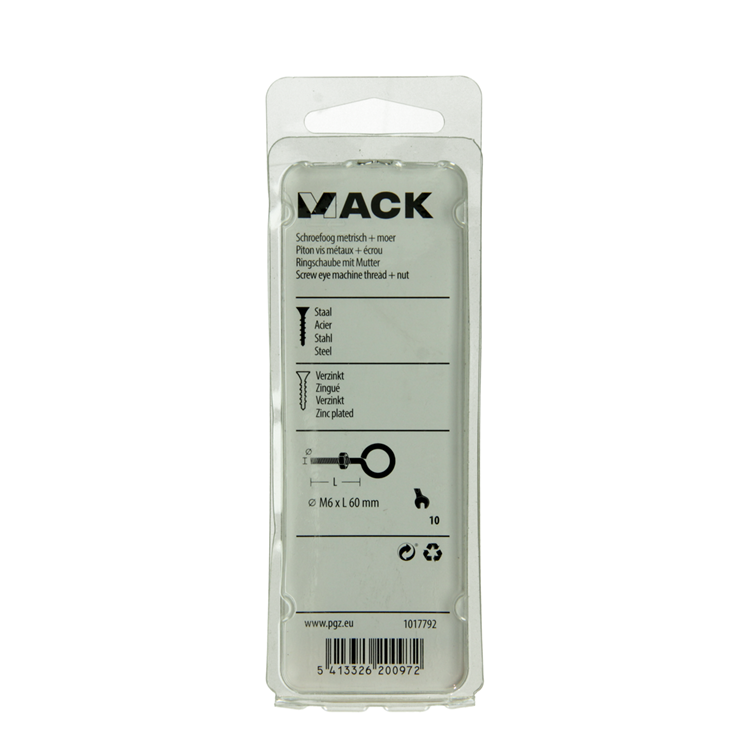 Afbeelding laden in galerijviewer, Mack 1017792 - schroefoog metrisch + moer verzinkt 3 st m6 x 60 mm | 10 stuks
