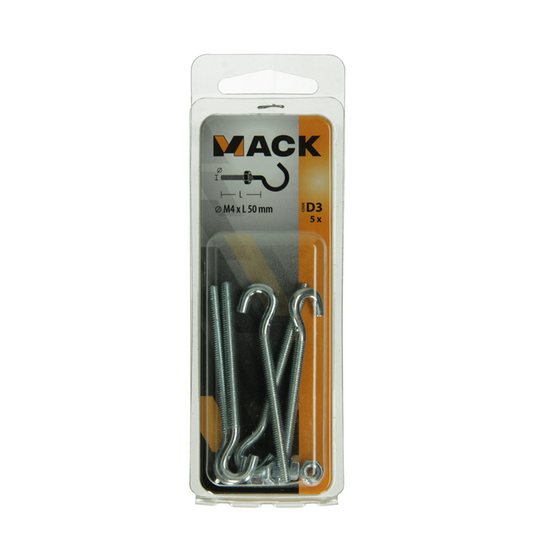 Mack 1017809 - schroefhaak metrisch + moer verziinkt 5st m4 x 50 mm | 10 stuks