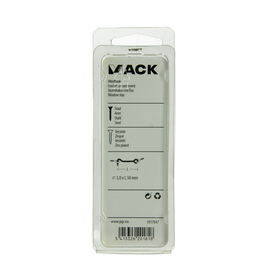 Mack 1017847 - windhaak staal verzinkt 2 st 3,0 x 50 mm | 10 stuks