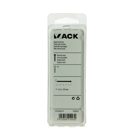 Mack 1020024 - nagel ronde kop inox a2 100 st 1,6 x 20 mm | 5 stuks