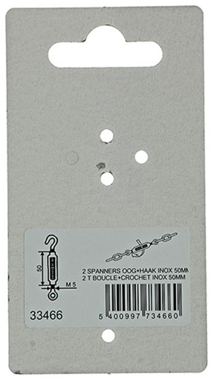 Laden Sie das Bild in Galerie -Viewer, Mack 1008436 - 2 spanners oog + haak m5 x 50mm inox | 10 stuks
