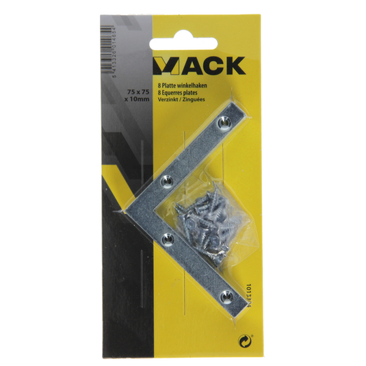 Mack 1013304 - 8 platte winkelhaken verzinkt 75x75x10x2mm | 10 stuks