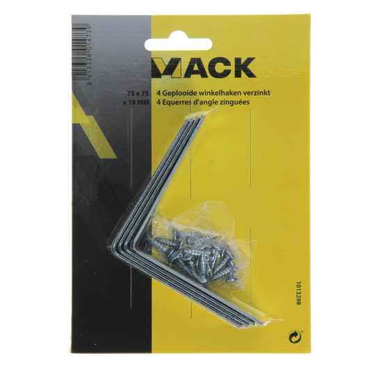 Mack 1013298 - 4 geplooide winkelhaken verzinkt 75x75x18x2mm | 10 stuks
