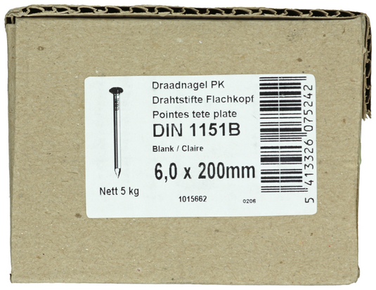 1015662 - doos 5 kg. nagels platte kop 6,5x200 mm | 2 stuks