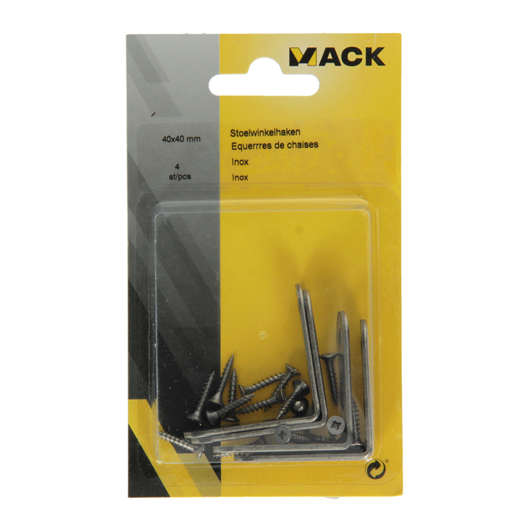 Afbeelding laden in galerijviewer, Mack 1013712 - 4 stoelwinkelhaken inox 40x40mm | 10 stuks
