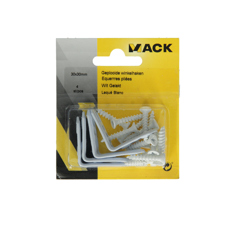 Chargez l'image dans la visionneuse de la galerie, Mack 1013793 - 4 geplooide winkelhaken wit gelakt 30x30mm | 10 stuks
