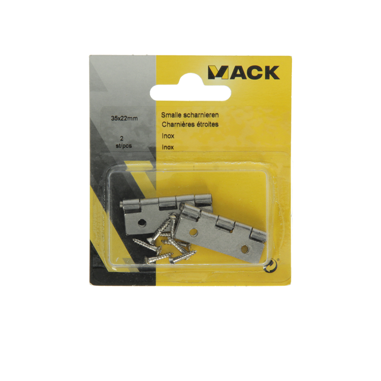 Afbeelding laden in galerijviewer, Mack 1013708 - 2 smalle scharnieren inox h 35 x b 22 mm | 5 stuks
