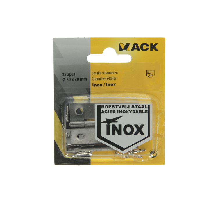Afbeelding laden in galerijviewer, Mack 1013710 - 2 smalle scharnieren inox h 50 x b 30 mm | 5 stuks

