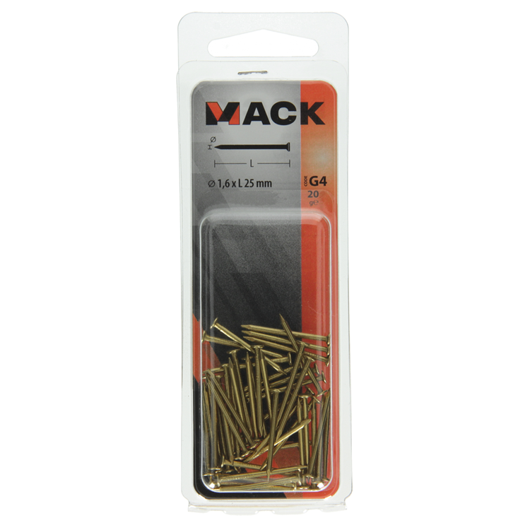 Afbeelding laden in galerijviewer, Mack 1017164 - nagel platte kop messing 20 gr1,6 x 25 mm | 10 stuks
