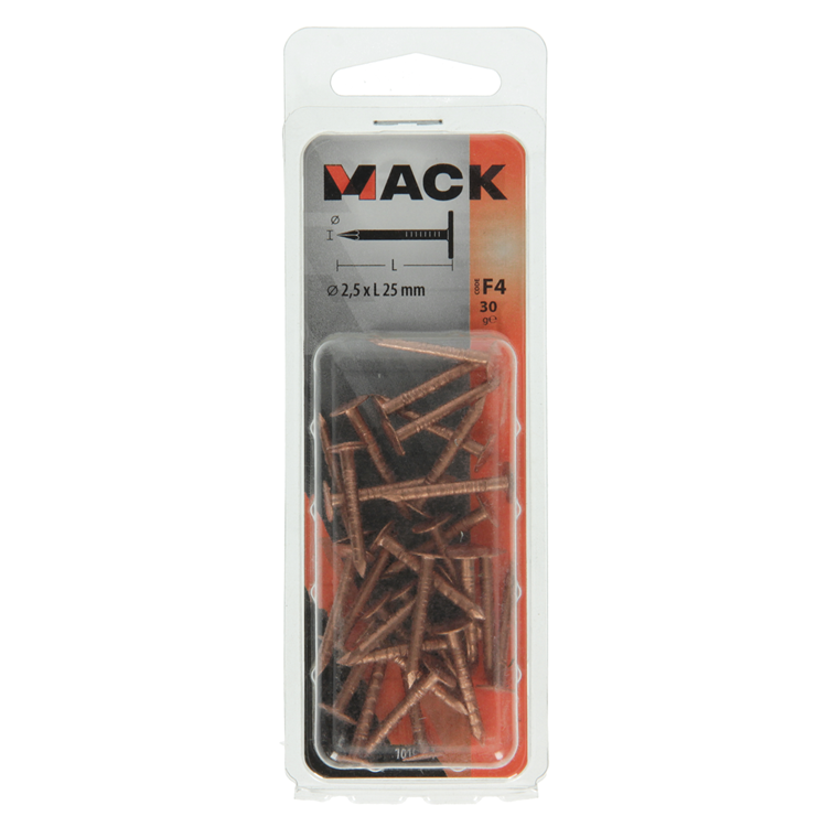 Afbeelding laden in galerijviewer, Mack 1019641 - schalienagel koper 30 gr 2,5 x 25mm | 10 stuks

