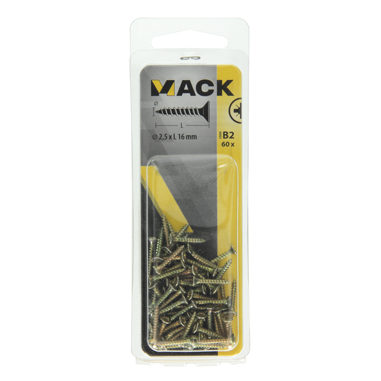 Afbeelding laden in galerijviewer, Mack 1017214 - spaanplaatschroef vz kop geelverz.60 st 2,5 x 16 mm | 10 stuks
