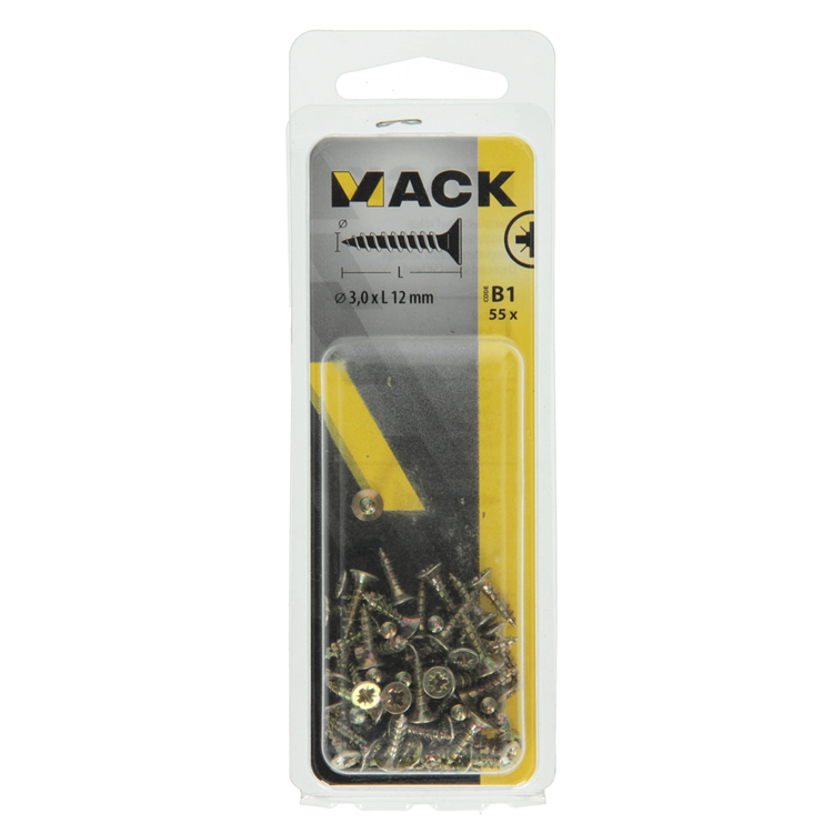 Afbeelding laden in galerijviewer, Mack 1017215 - spaanplaatschroef vz kop geelverz.55 st 3,0 x 12 mm | 10 stuks
