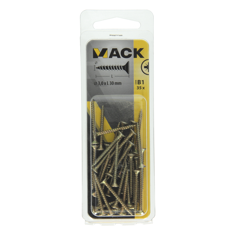 Afbeelding laden in galerijviewer, Mack 1017219 - spaanplaatschroef vz kop geelverz.35 st 3,0 x 30 mm | 10 stuks
