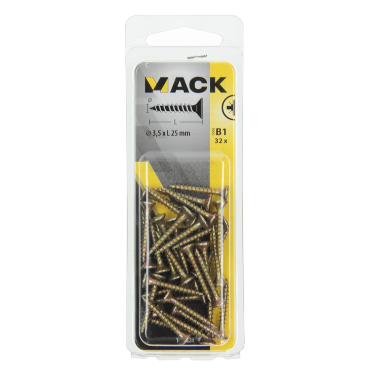 Afbeelding laden in galerijviewer, Mack 1017224 - spaanplaatschroef vz kop geelverz.32 st 3,5 x 25 mm | 10 stuks
