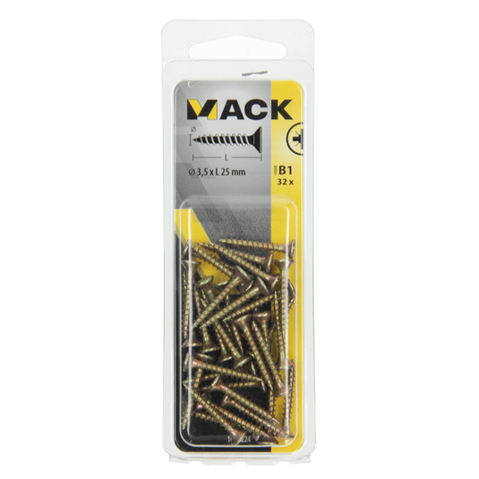 Mack 1017224 - spaanplaatschroef vz kop geelverz.32 st 3,5 x 25 mm | 10 stuks