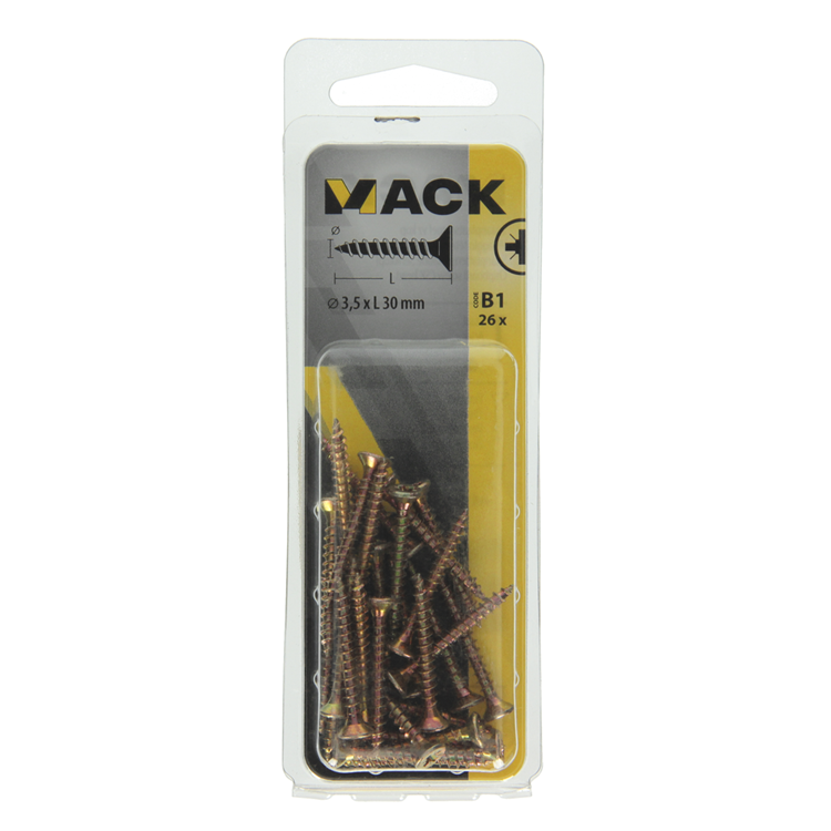 Afbeelding laden in galerijviewer, Mack 1017225 - spaanplaatschroef vz kop geelverz.26 st 3,5 x 30 mm | 10 stuks
