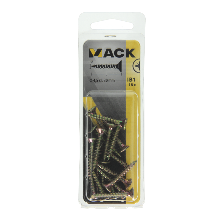 Afbeelding laden in galerijviewer, Mack 1017243 - spaanplaatschroef vz kop geelverz.18 st 4,5 x 30 mm | 10 stuks
