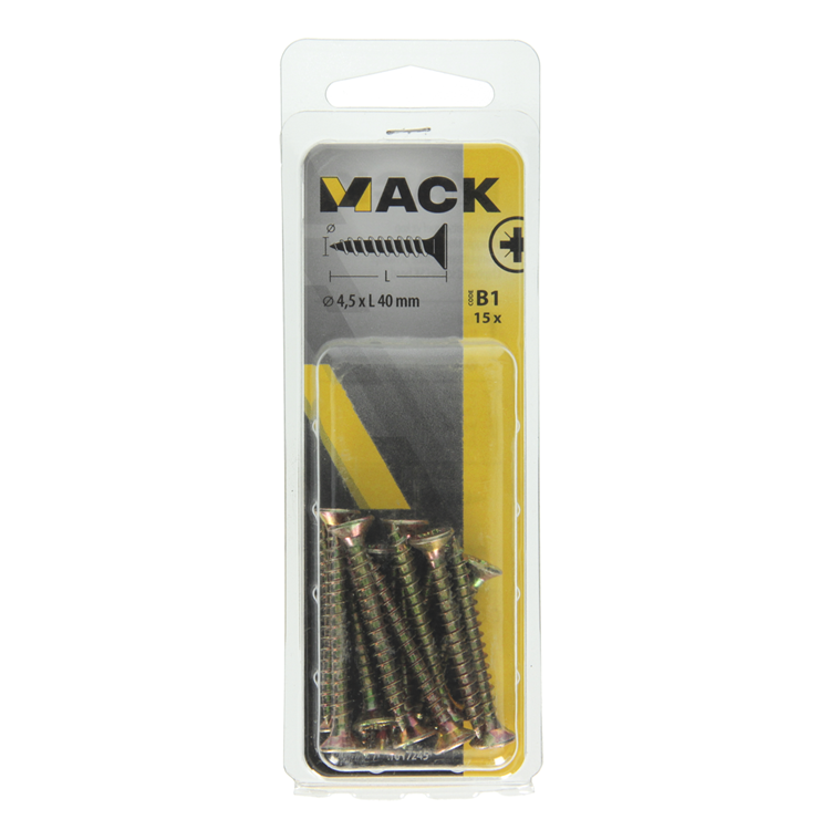 Afbeelding laden in galerijviewer, Mack 1017245 - spaanplaatschroef vz kop geelverz.15 st 4,5 x 40 mm | 10 stuks
