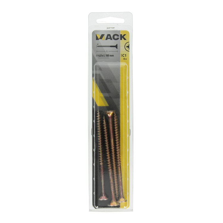 Afbeelding laden in galerijviewer, Mack 1017267 - spaanplaatschroef vz kop geelverz. 4 st 6,0 x 100 mm | 5 stuks
