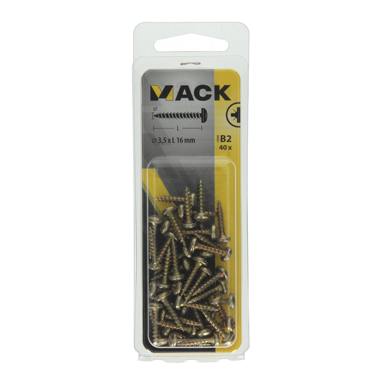 Afbeelding laden in galerijviewer, Mack 1017269 - spaanplaatschroef cylkop geelverz.40 st 3,5 x 16 mm | 10 stuks
