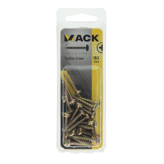 Mack 1017273 - spaanplaatschroef cylkop geelverz.25 st 4,0 x 25 mm | 10 stuks