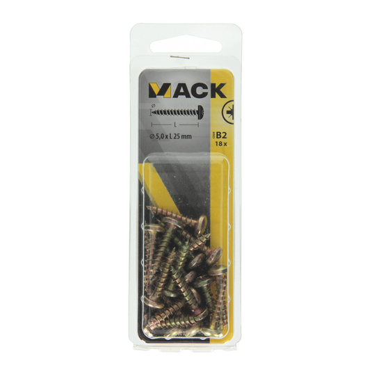 Mack 1017278 - spaanplaatschroef cylkop geelverz.18 st 5,0 x 25 mm | 10 stuks