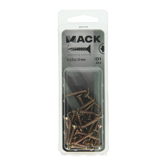 Mack 1017287 - spaanplschr.vzkop-zelfb. geelverz .32 st 3,5 x 25 mm | 10 stuks
