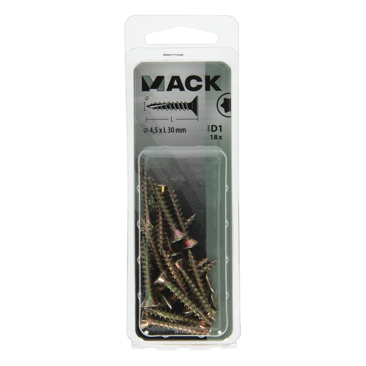 Afbeelding laden in galerijviewer, Mack 1017303 - spaanplschr.vzkop-zelfb. geelverz.18 st 4,5 x 30 mm | 10 stuks
