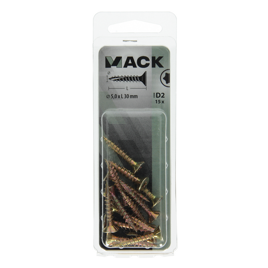 Mack 1017311 - spaanplschr.vzkop-zelfb. geelverz. 15 st 5,0 x 30 mm | 10 stuks