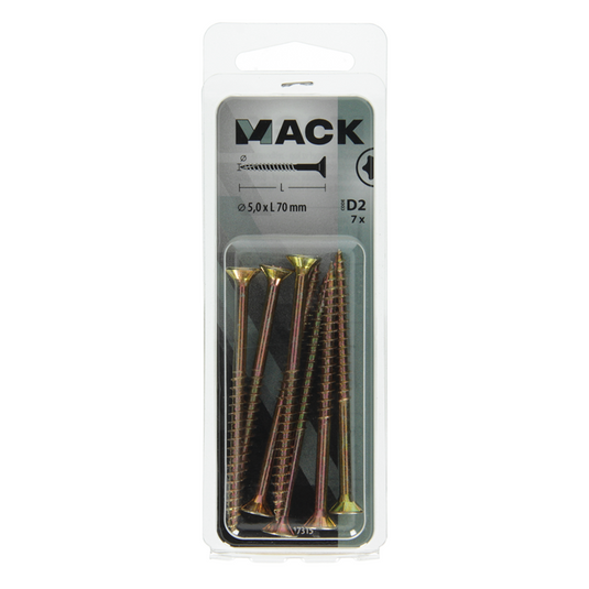 Mack 1017315 - spaanplschr.vzkop-zelfb. geelverz. 7 st 5,0 x 70 mm | 10 stuks