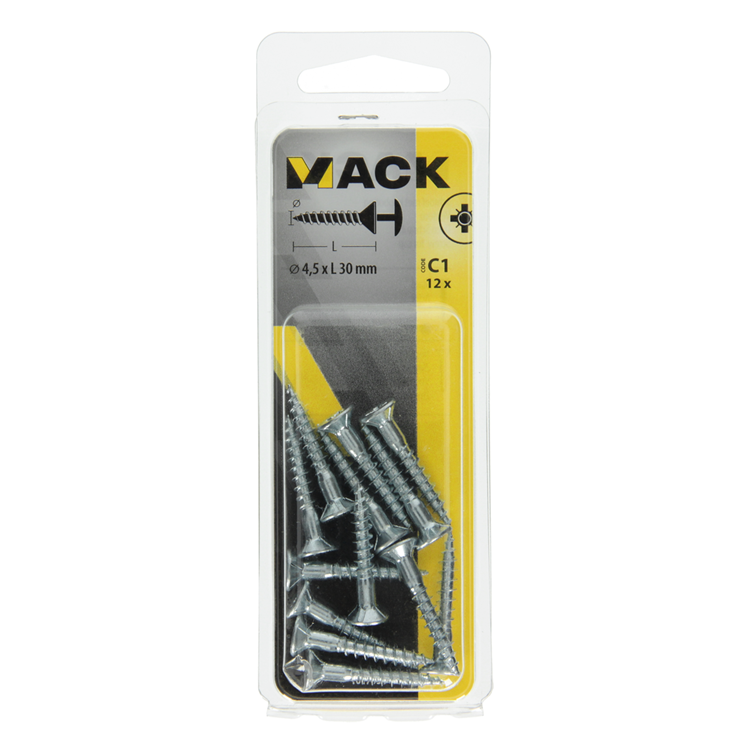 Afbeelding laden in galerijviewer, Mack 1017330 - schroef met kopboring staal verz. 12 st 4,5 x 30 mm | 10 stuks
