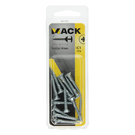 Mack 1017330 - schroef met kopboring staal verz. 12 st 4,5 x 30 mm | 10 stuks