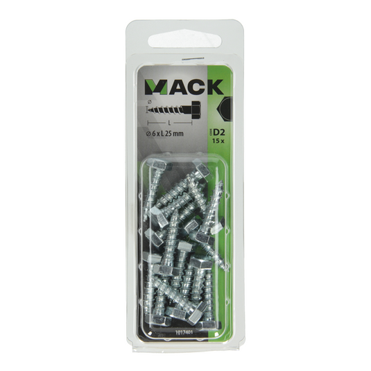 Mack 1017401 - houtdraadbout staal verzinkt 15 st 6 x 25 mm | 10 stuks
