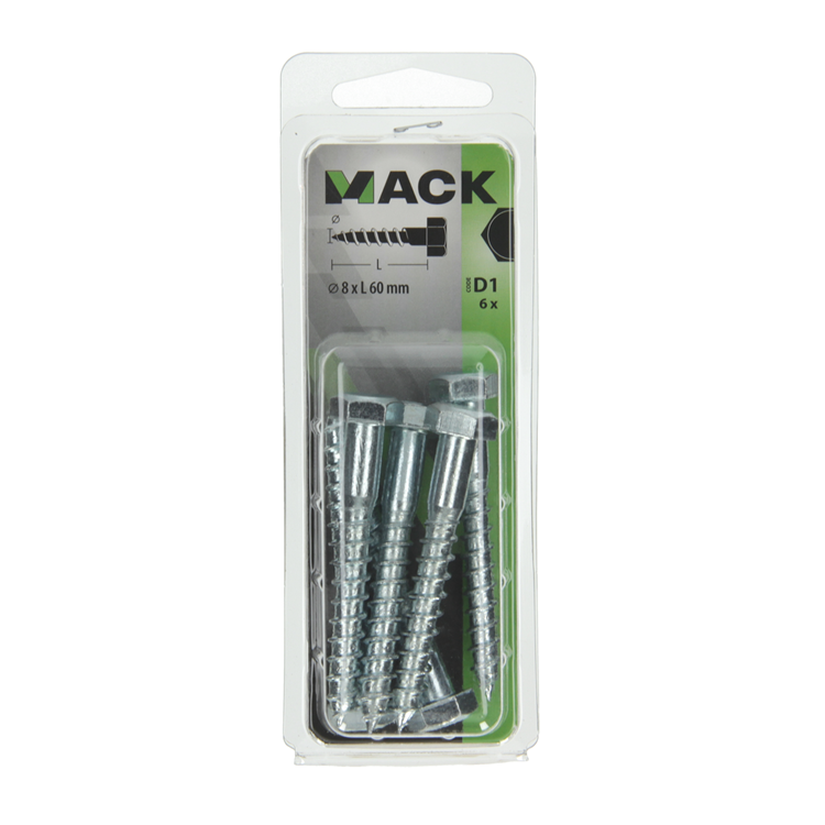 Chargez l'image dans la visionneuse de la galerie, Mack 1017416 - houtdraadbout staal verzinkt 6 st 8 x 60 mm | 5 stuks
