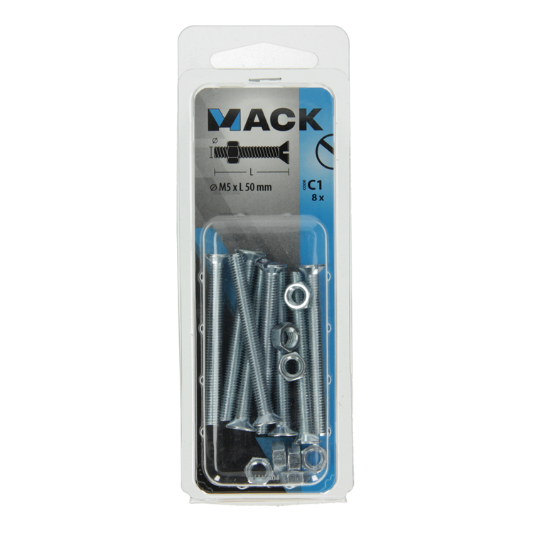 Laden Sie das Bild in Galerie -Viewer, Mack 1017504 - metaalschroef verz. kop + moer verz. 8 st m5 x 50 mm | 10 stuks
