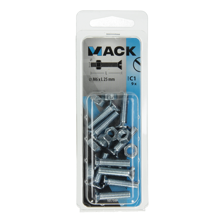 Chargez l'image dans la visionneuse de la galerie, Mack 1017509 - metaalschroef verz. kop + moer verz. 9 st m6 x 25 mm | 10 stuks
