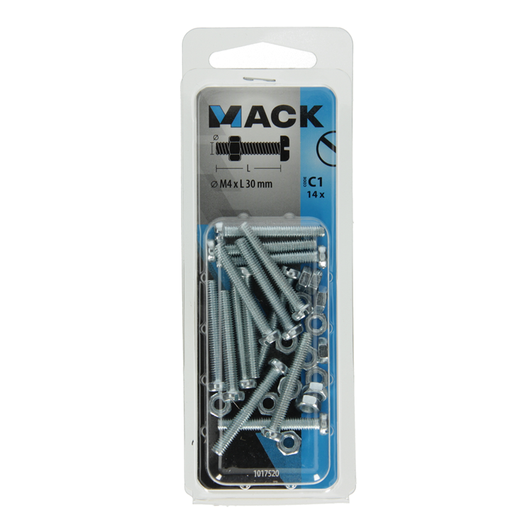 Chargez l'image dans la visionneuse de la galerie, Mack 1017520 - metaalschroef cyl. kop + moer verz. 14 st m4 x 30 mm | 10 stuks
