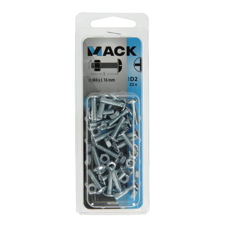 Afbeelding laden in galerijviewer, Mack 1017539 - kachelbout + moer staal verzinkt 22 st m4 x 16 mm | 10 stuks
