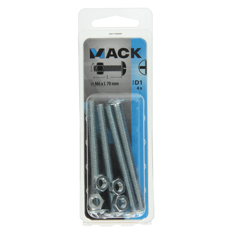 Laden Sie das Bild in Galerie -Viewer, Mack 1017557 - kachelbout + moer staal verzinkt 4 st m6 x 70 mm | 10 stuks
