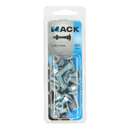 Mack 1017566 - houtbout + moer staal verzinkt10 st m6 x 20 mm | 5 stuks