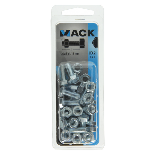 Mack 1017604 - tapbout + moer staal verzinkt 15 st m6 x 16 mm | 10 stuks