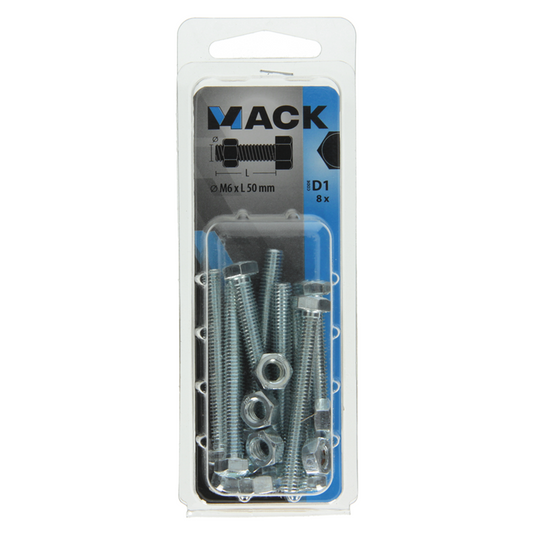 Mack 1017609 - tapbout + moer staal verzinkt 8 st m6 x 50 mm | 5 stuks